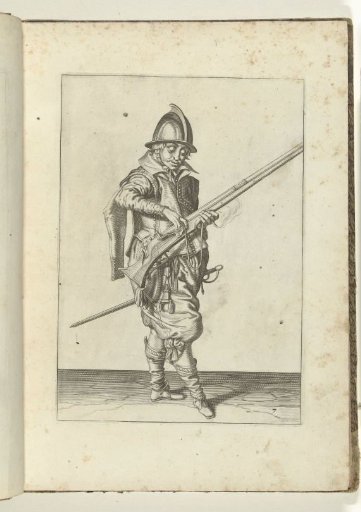 Soldier pressing the match onto the cock of his musket (no. 7), ca. 1600