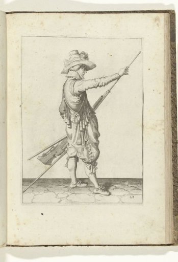 Soldier pulling his ramrod from the barrel of his musket (no. 28), ca. 1600