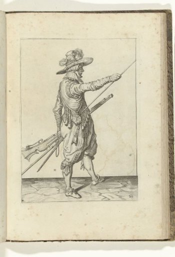 Soldier with a musket sliding his right hand to the end of his ramrod (no. 29), ca. 1600