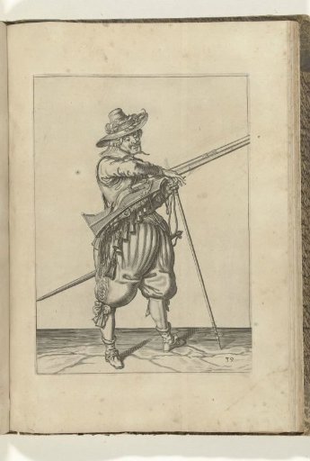 Soldier on guard with a musket taking his match (no. 39), ca. 1600