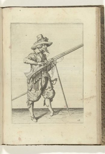 Soldier on guard covering the pan of his musket with two fingers against sparks (no. 43), ca. 1600