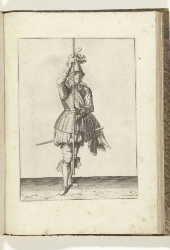 Soldier, seen from the front, holding his pike upright with both hands in front of him, slightly above the ground (no. 2), ca. 1600