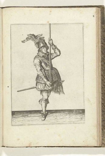Soldier holding his pike upright with both hands in front of him, high above the ground (no. 3), ca. 1600