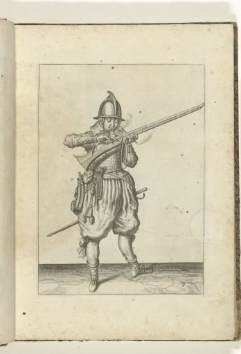 Soldier blowing the match and covering the pan with his fingers (no. 9), ca. 1600.
