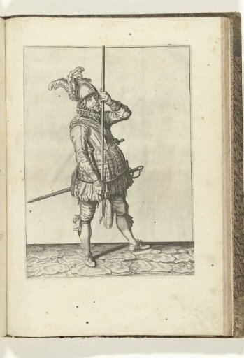Soldier holding his pike upright with both hands in front of him, high above the ground (no. 5), ca. 1600