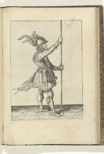 Soldier, turned to the left, holding his pike upright with both hands in front of him, slightly above the ground (no. 6), ca. 1600