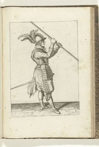 Soldier carrying his pike with both hands close together above his right shoulder, the point angled towards the ground (no. 8), ca. 1600
