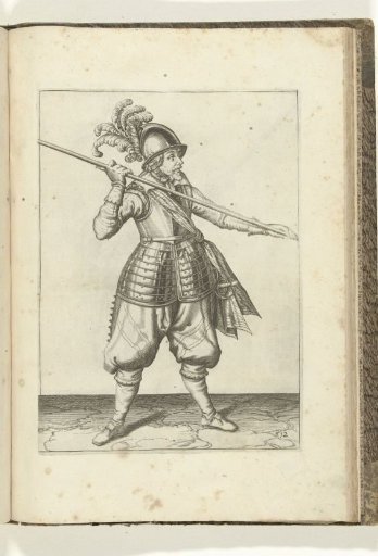 Soldier carrying his pike with both hands far apart above his right shoulder, the point angled towards the ground (no. 12), ca. 1600