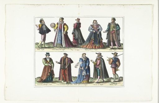 Double plate with five men and five women dressed in English fashion, ca. 1580