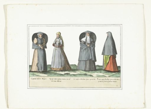 Four Women Dressed According to the Fashion in Antwerp, Brabant, and 's-Hertogenbosch, ca. 1580