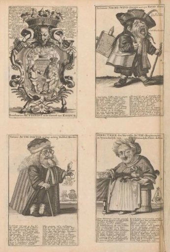 Sheet with caricatures of little people in the wind trade, 1720