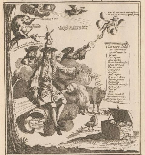 A wind trader sits on a sack of shares that are kept high only by the wind, 1720