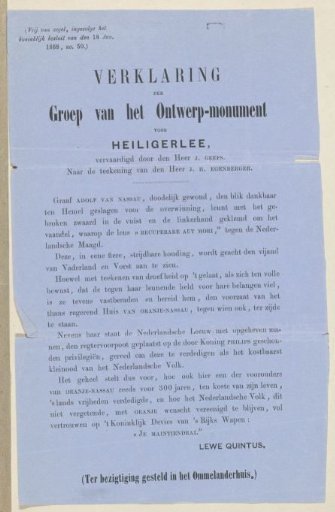 Two items on the erection of a new monument commemorating the Battle of Heiligerlee on May 23, 1568