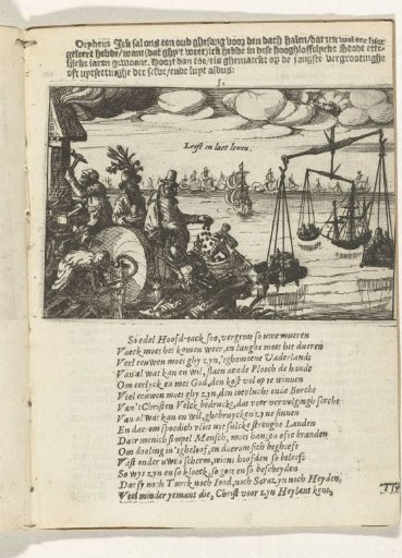 Orpheus is shown the prosperity of Amsterdam, 1625