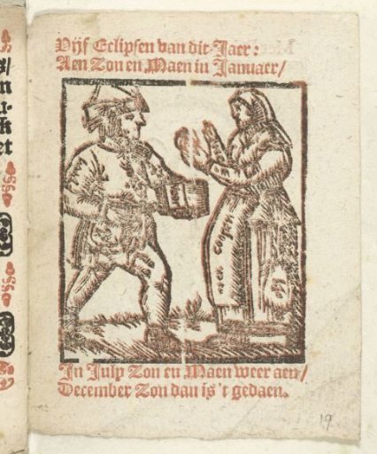 Page with standing figures of a peddler and a woman, 1712