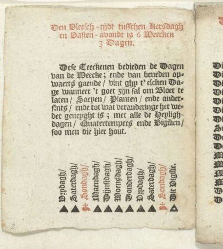 Page with symbols for the days of the week, 1712