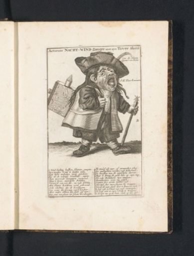 A little man as a night watchman with a magic lantern on his back, 1720