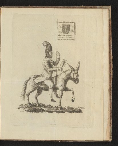 Jester with a flag on a donkey