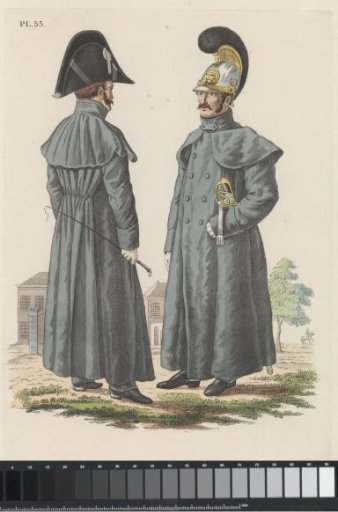 Officer of the Cuirassiers, in undress with the cloak, and Cuirassier in undress with the cloak