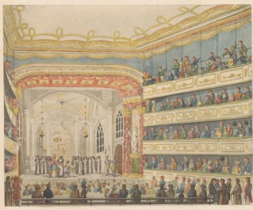 Performance of the play Gijsbrecht van Aemstel in the theatre on the Leidseplein in Amsterdam