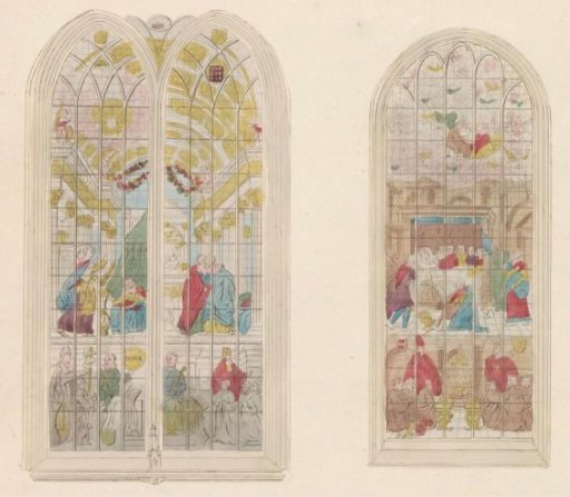 Stained glass windows in the Old Church in Amsterdam, 1810-1825