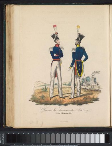 Uniforms for the White and Black Officers of the Militia Suriname (Paramaribo) of the West Indian troops, 1845