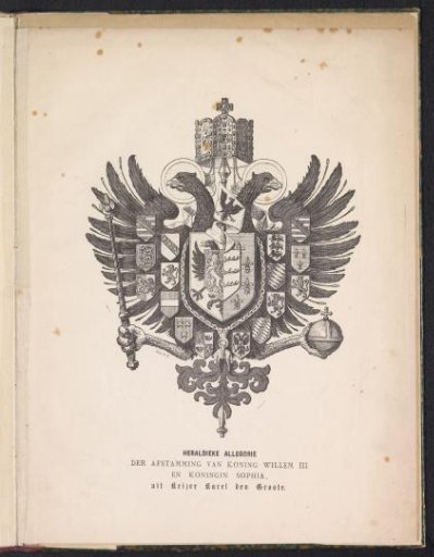 Heraldic allegory of the descent of King Willem III and Queen Sophia from Emperor Charles the Great [1874]