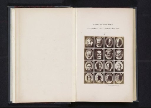 Overview of subjects with various facial expressions: 'une petite fille âgée de huit ans', 'un vieillard' and 'une jeune femme'