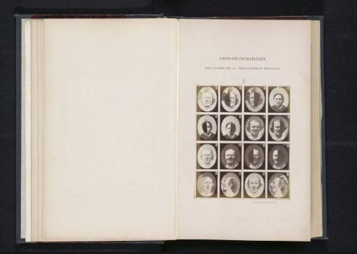 Overview of subjects with various facial expressions: 'un vieillard' and 'une jeune femme'