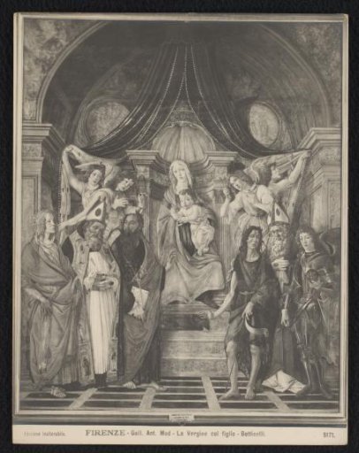 Photographic reproduction of a painting with Madonna and saints by Botticelli