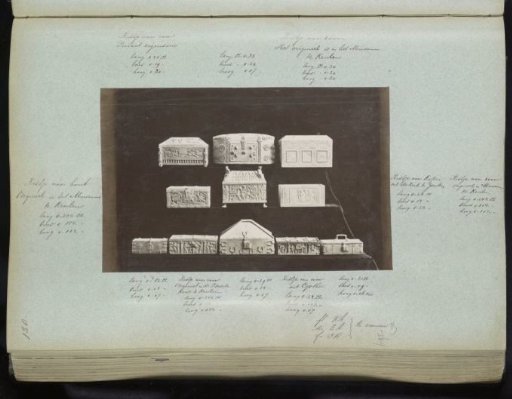Eleven plaster casts of wooden, ivory, and copper boxes