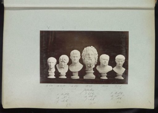 Six plaster busts including one of Jupiter