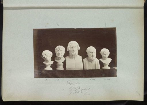 Five plaster busts including one of Socrates