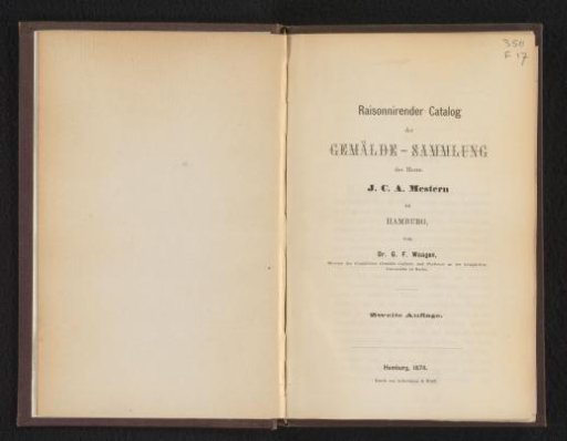 Reasoned Catalogue of the Picture Collection of Mr. J.C.A. Mestern in Hamburg