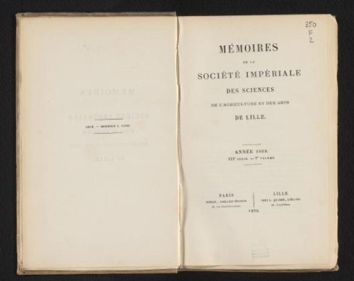 Mémoires de la Société Impériale des Sciences de l'Agriculture et des Arts de Lille