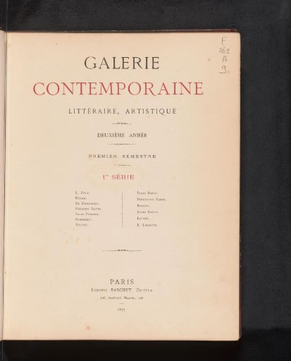 Galerie contemporaine: littéraire, artistique