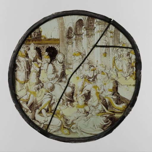 Christ preaching in the synagogue, the Pharisees bringing the woman caught in adultery