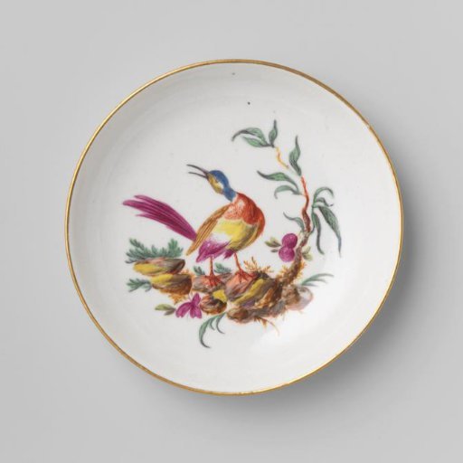 Dish, painted with chickens and plants