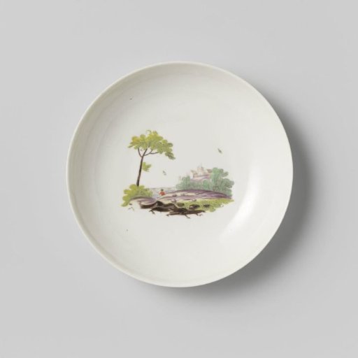 Saucer with multicolored landscape