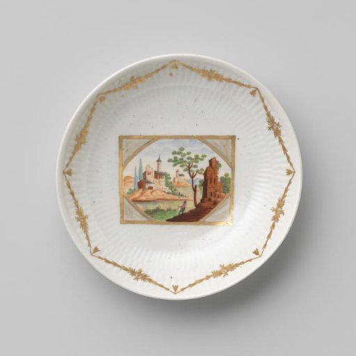 Saucer with a water landscape and garlands