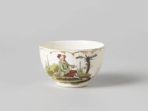 Cup, multicolored painted with a man in a landscape