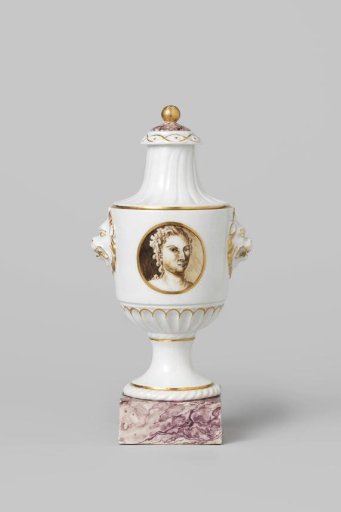Vase painted with guinea fowl in a landscape