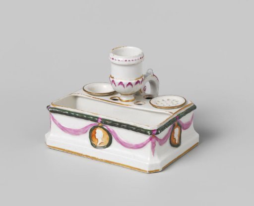 Inkstand, with painted medallions and draperies in relief