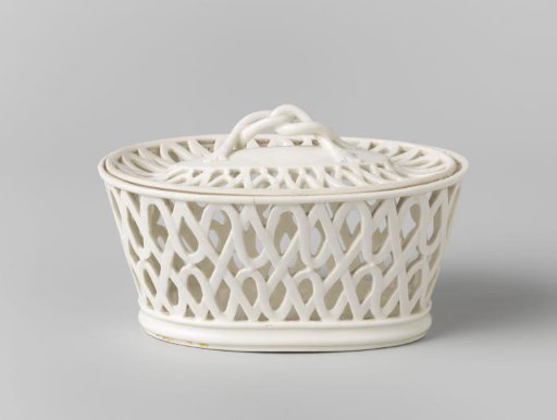 Basket with lid, openwork sides, unpainted