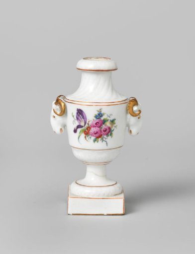 Vase, painted with flower bouquets and ram's heads