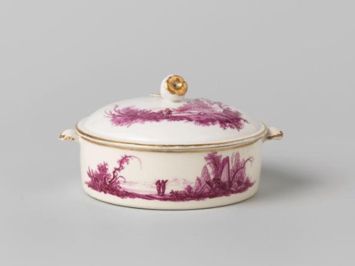 Butter boat, painted with river landscapes with figures and monuments