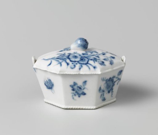 Butter dish, painted with flower branches and butterflies