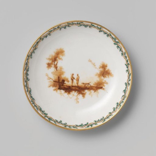 Dish, painted with figures in a landscape