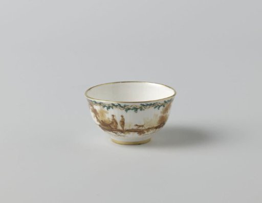 Cup and saucer, painted with figures in landscapes