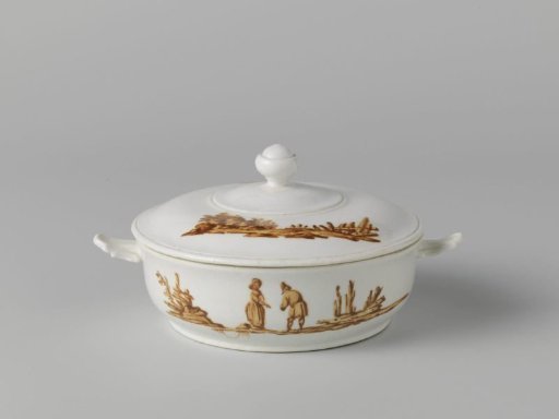 Butter boat, painted with landscapes with figures